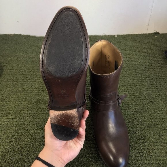 Frye Womens Motorcycle Boots Brown Leather Straps Metal Harness Mid Calf 8 B - Picture 10 of 10